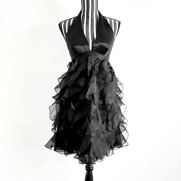 Truese Dresses & Skirts - Black halter-neck dress with fringed skirt by TRUESE, size 6